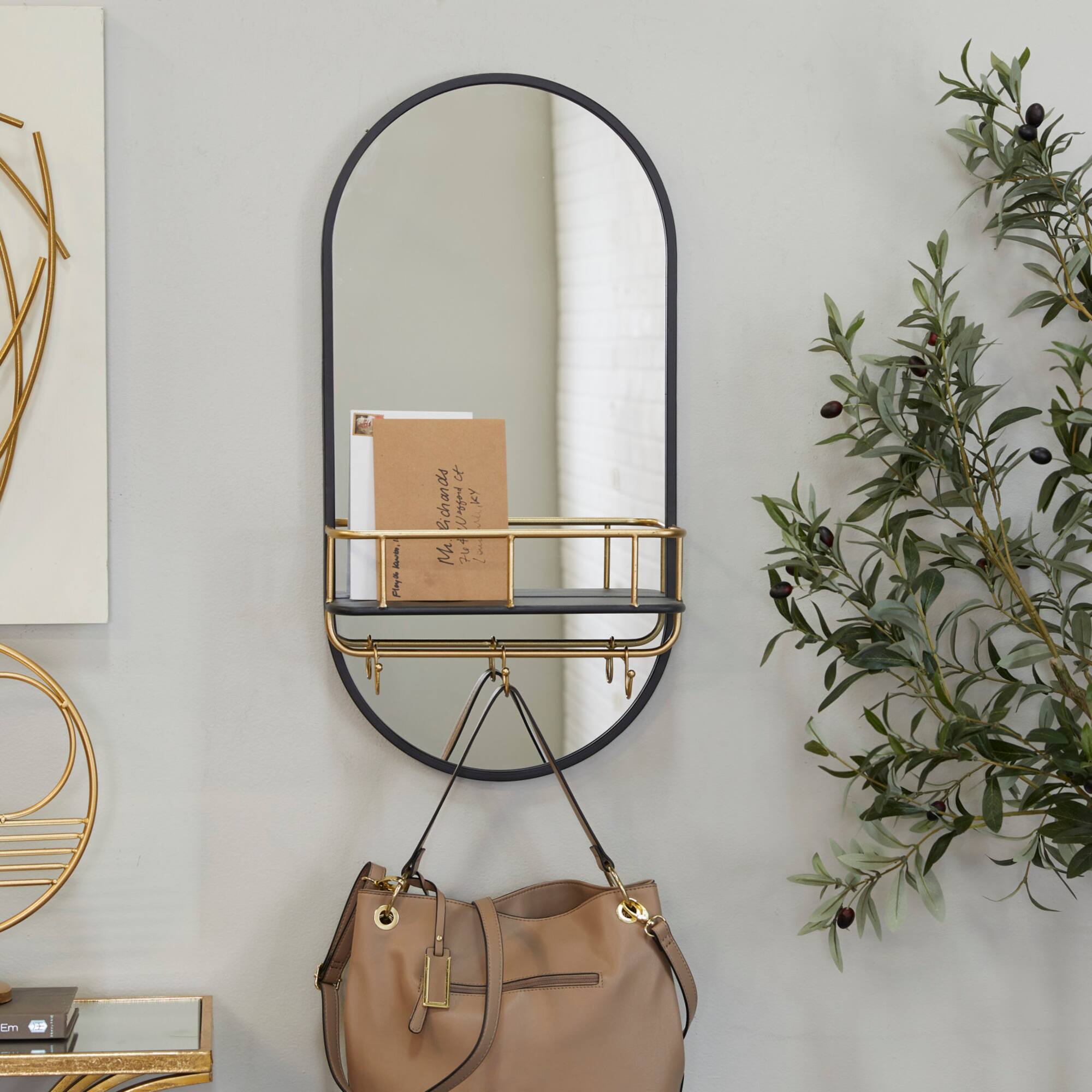Black Metal Modern Wall Mirror, 14" x 5" x 28"